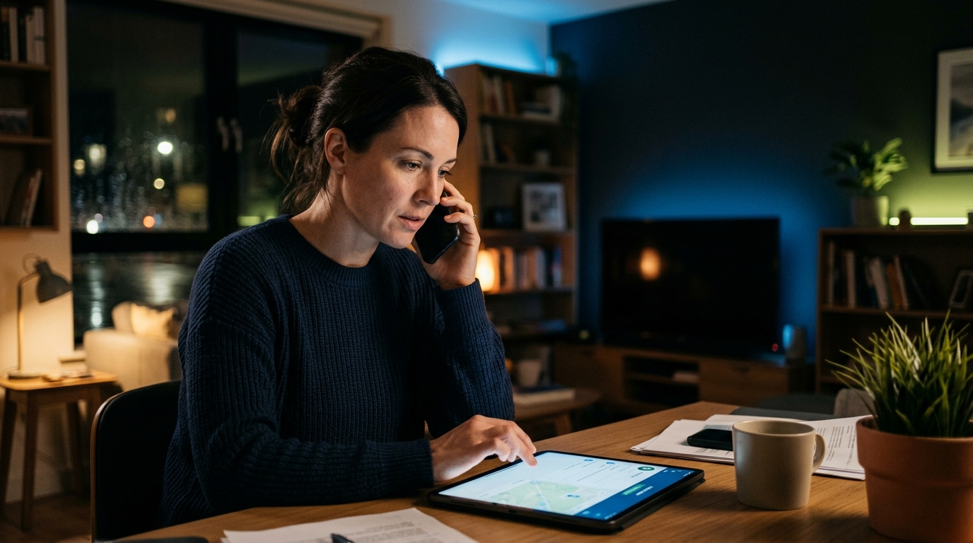Person verifying a suspicious phone call using a second trusted device